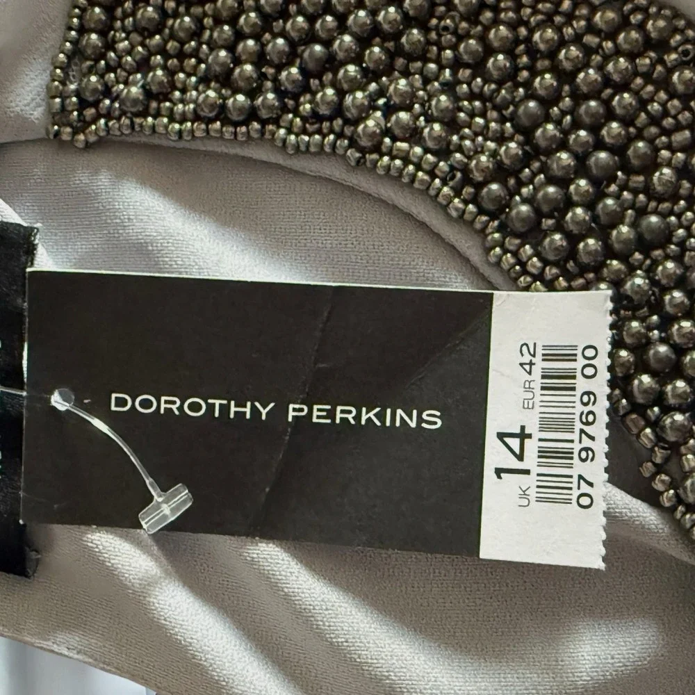 Dorothy Perkins NWT Beaded Collar‎ Chiffon Dress Grey UK 10 US 6 Cocktail